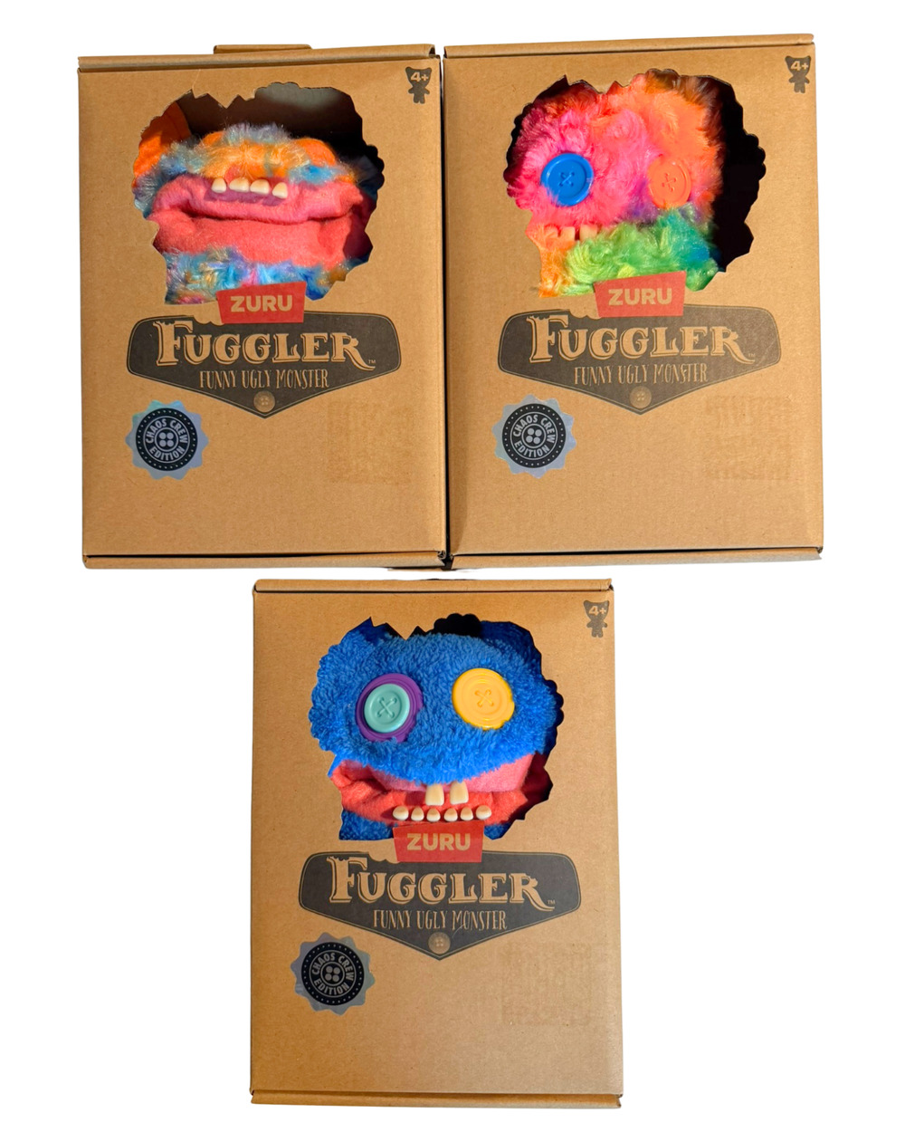 Lot of 3 Fugglers Chaos Crew Plush Grin Grin Sir Splodge-A-Lot Stinkface New